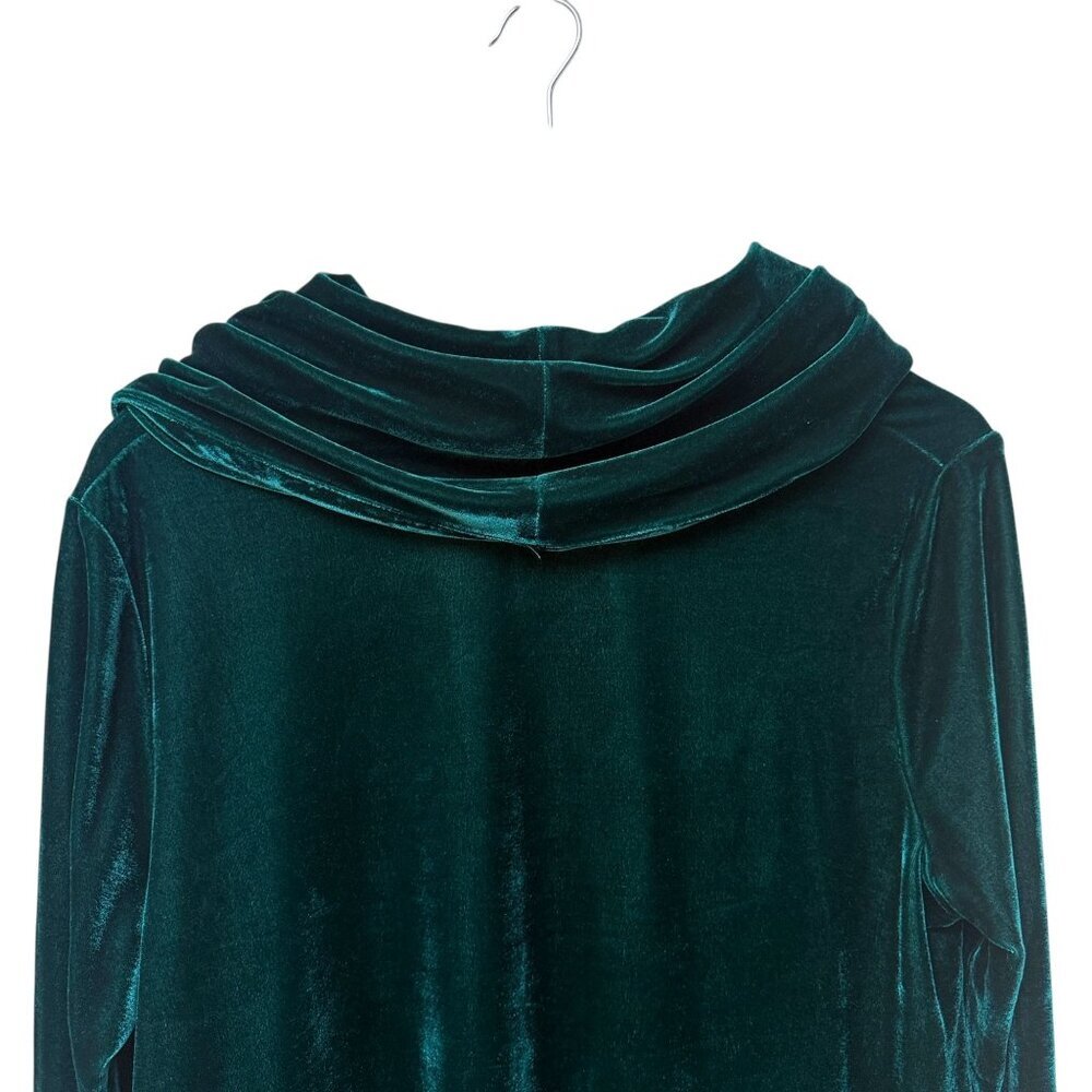 SOFT SURROUNDINGS Womens Tunic Top Medium Cowl Neck Green Stretch Velvet NEW - Picture 5 of 7